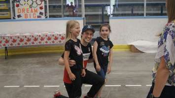 Michael Marinaro meets two young fans during a meet-and-greet at the Point Edward Arena. June 3, 2018. (Photo by Colin Gowdy, BlackburnNews)