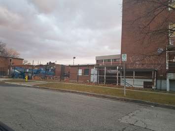 The power stack at the former Sarnia general Hospital site is removed. December, 2017 (Photo by Hilary Ryan)
