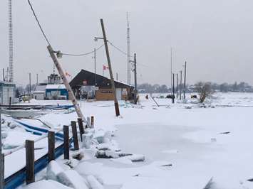 Ice damage to the Bluewater Ferry causeway.  Jan 2018, BlackburnNews.com photo by Sue Storr.