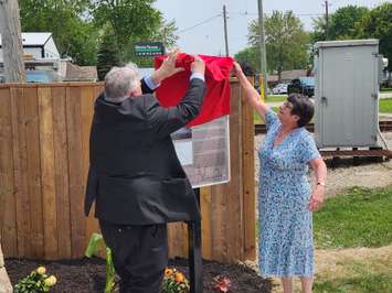 A storyboard is unveiled at St. George's Square in Corunna (Blackburn Media Photo by Josh Boyce)