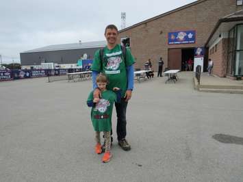 Aaron Soudant and his 6-year-old daughter Hailey came to checkout the Toronto Maple Leafs practice at the Lucan Community Memorial Centre,September 18, 2018. (Photo by Miranda Chant, Blackburn News)