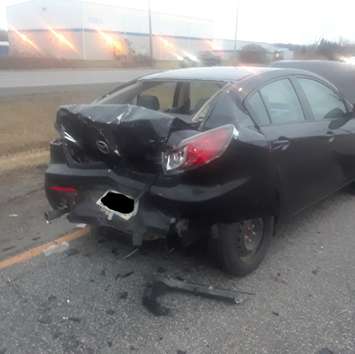A vehicle involved in a four-vehicle collision on Hwy. 40 in Sarnia. 28 January 2020. (Photo provided by Lambton OPP)