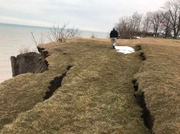 Talbot Trail erosion near Dealtown. March 4, 2020. (Photo by Paul Pedro)