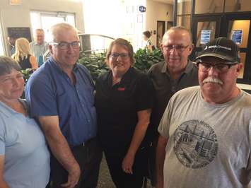 (From left to right) Agnes and George Dickenson, Ontario Federation of Agriculture; Member Service Representative for Lambton & Middlesex Joanne Fuller, Ron Forbes and Dan VanHuizen attended a special public input session on Sarnia Transit Service and Property Taxation. June 17, 2017 (Photo by Melanie Irwin)