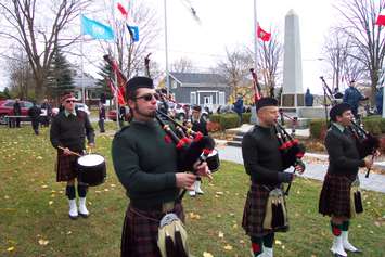 Bagpipes accompany the ceremony for Remembrance Day in Mount Forest. (Photo by Campbell Cork)