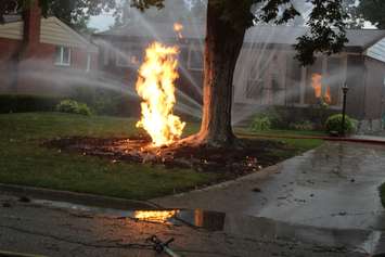 Lightning strikes a gas line in the 1100-block of Belleperche Pl., September 3, 2015. (Photo by Jason Viau)