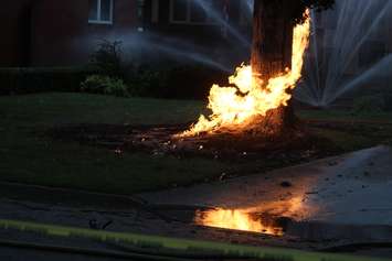 Lightning strikes a gas line in the 1100-block of Belleperche Pl., September 3, 2015. (Photo by Jason Viau)