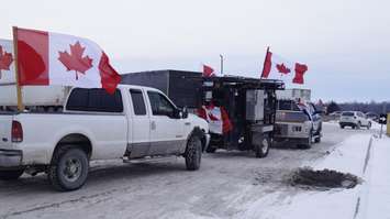 Trucker convoy leaving Sarnia-Lambton. January 27, 2022. (Photo by Natalia Vega)