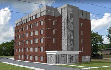 An artist rendering of a proposed six-storey apartment building on Murphy Road in Sarnia. (Image courtesy of the City of Sarnia.)