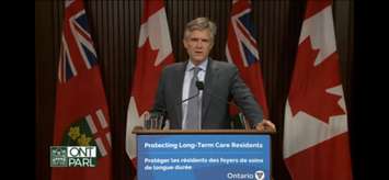 Ontario Minister of Long-Term Care Rod Phillips speaks to media at Queens Park in Toronto, October 1, 2021. Image courtesy Government of Ontario/YouTube.