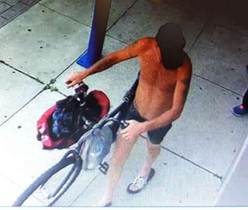 Photo of suspect retrieved from surveillance video, after allegedly stealing a dog in downtown Sarnia. (Photo provided by Sarnia police.)