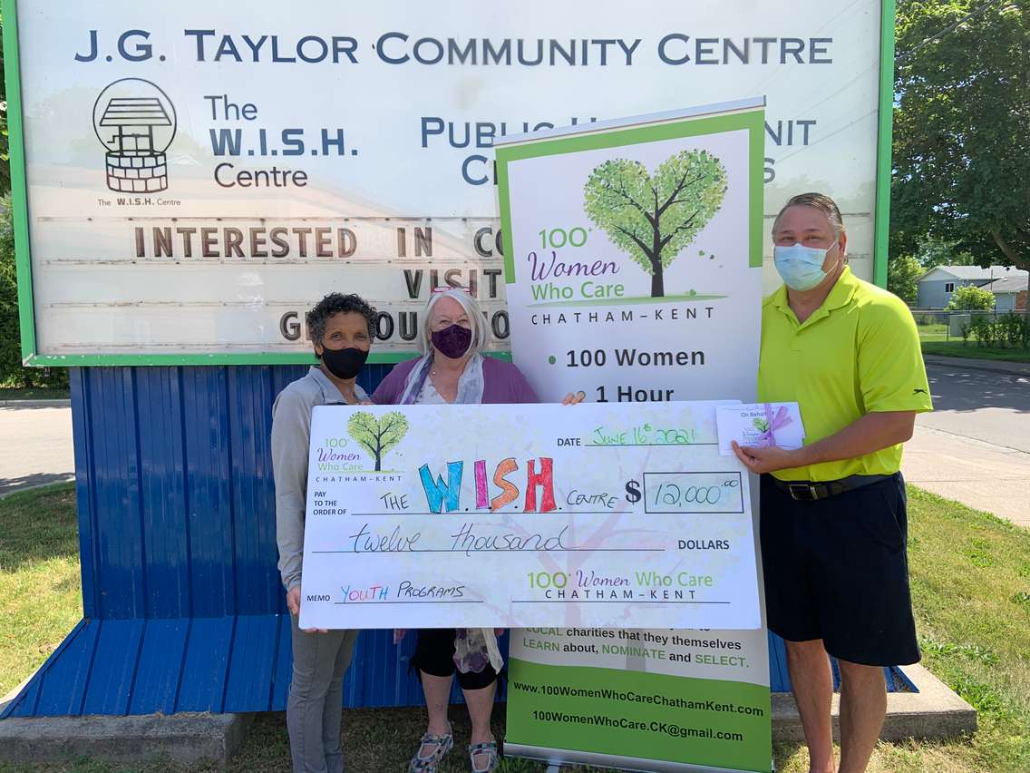 Tammy Lucas, GM of The W.I.S.H. Centre; Colleen Warrener, nominating member of 100 Women Who Care CK; and Jamie Ireland, Program Manager of The W.I.S.H. Centre.