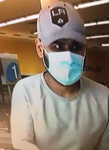 Chatham-Kent police are looking for the public’s assistance in identifying this man in connection with a theft investigation at Shoppers Drug Mart in Blenheim yesterday afternoon. (Submitted photo)