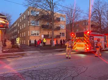 Crews on scene of an apartment fire at 59 Ridout Street in London on Sunday, March 26, 2023. 
(Photo courtesy of London Fire Department)