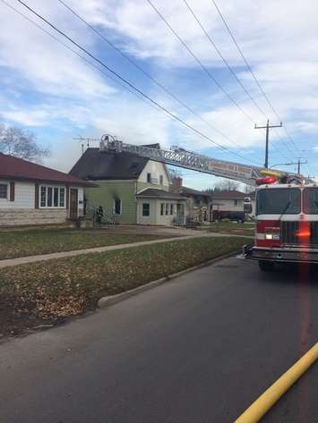 Leamington Fire Service on the scene of a fire on Oak St. E in Leamington, December 11, 2015. (Photo provided by Leamington Fire Service)