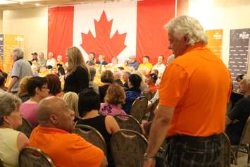 Windsor-Tecumseh MPP Percy Hatfield (right) and former Windsor City Councillor Ron Jones (left) attend an NDP rally in Windsor on July 22, 2015. (Photo by Ricardo Veneza)