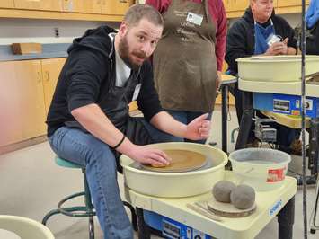 COOL 106.3 Morning Show Host Ben Maddigan tries his hand at pottery during the Celebrity Bowl-a-Thon - Feb 13/23 (Blackburn Media Photo by Josh Boyce)
