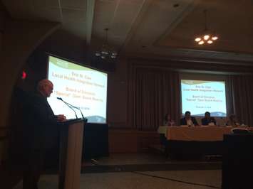 The Erie-St. Clair LHIN holds a special meeting at the Roma Club in Leamington on November 12, 2014 regarding the proposed closure of the obstetrics ward at Leamington District Memorial Hospital. (Photo by Ricardo Veneza)