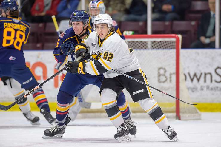 Barrie Colts at Sarnia Sting, Dec 6, 2023. Photo by Metcalfe Photography. 