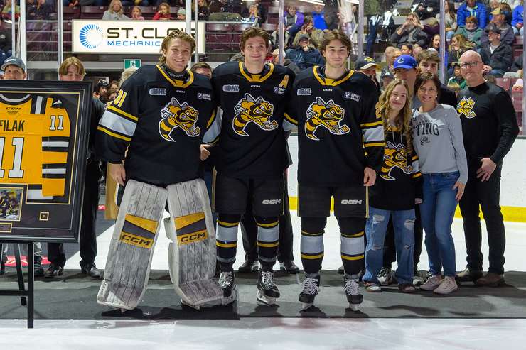 Graduating members of the Sarnia Sting at their game against the Flint Firebirds, March 21/25 (Photo by: Darren Metcalfe Photography)