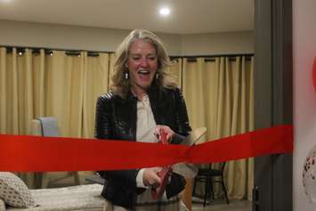  Nancy Lefebre, senior vice-president of SE Health and the Saint Elizabeth Foundation cuts the ribbon on the Journey Home Hospice in Windsor, November 16, 2022. (Photo by Maureen Revait) 