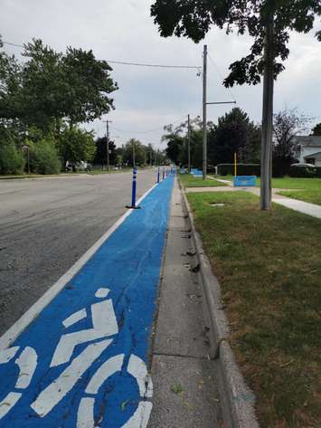 A temporary protected bike lane in Sarnia.  August 2022.  (Photo provided by nuSarnia)
