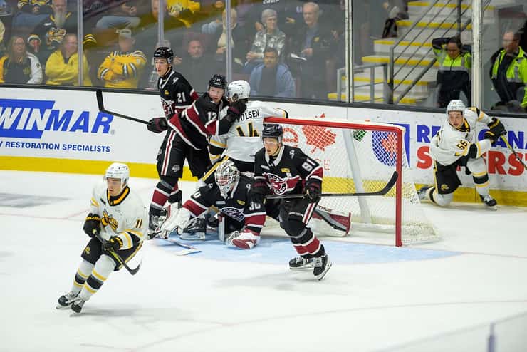 Guelph Storm at Sarnia Sting, Oct 14, 2026. Photo by Metcalfe Photography. 