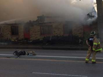 Firefighters respond to a massive blaze at the former Hook's Restaurant at Wharncliffe Rd. and Southdale Rd. in London, May 29, 2018. (Photo by Scott Kitching, BlackburnNews.com)