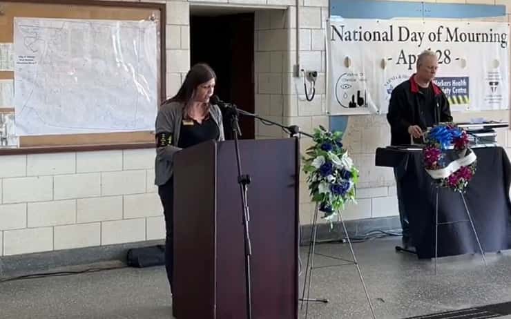 Sarnia and District Labour Council President Candace Young. Day of Mourning Ceremony 2026. Blackburn Media photo by Stephanie Chaves. 
