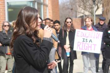 University of Windsor students participate in a rally coinciding with a walkout to protest planned OSAP cuts at the CAW Student Centre, March 20, 2019. Photo by Mark Brown/Blackburn News.