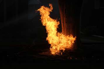 Lightning strikes a gas line in the 1100-block of Belleperche Pl., September 3, 2015. (Photo by Jason Viau)