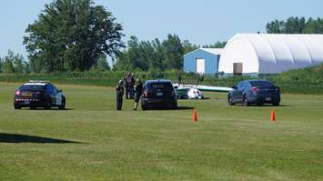 OPP at Skyview Airport for small plane crash July 31, 2015 (BlackburnNews.com Photo by Briana Carnegie)