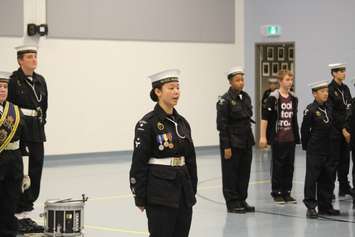 Bonnie Leung (centre) is recognized for reaching the silver level of the Duke of Edinburgh Award at the HMCS Hunter building in Windsor, Ontario on October 28, 2015. (Photo by Ricardo Veneza)
