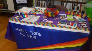 Sarnia Pride Alliance booth offers information to the public at Petrolia's Pride event. October 20, 2015 (BlackburnNews.com Photo by Briana Carnegie)