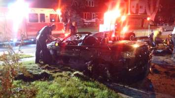 Crews assess a crash on Victoria Ave. Windsor (Photo courtesy of Joe McParland)