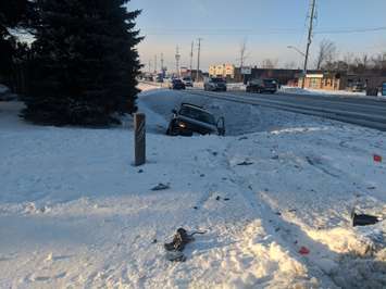 Emergency crews respond to a crash on  St. Clair Street near Gregory Drive in Chatham, January 29, 2019. (Photo by Greg Higgins)