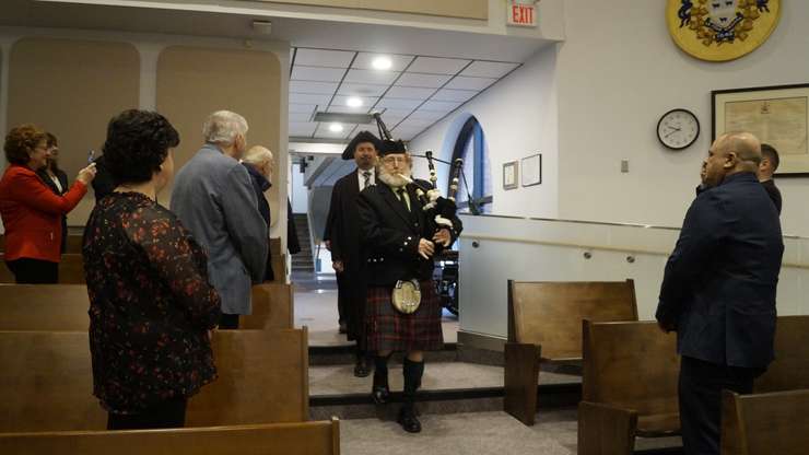 Lambton County Warden Kevin Marriott walks back into council chambers. December 7, 2022. (Photo by Natalia Vega)