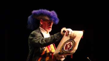 Town Crier George Sims addresses crowd at Chatham-Kent Council's inaugural meeting (Photo taken by Jake Kislinsky)