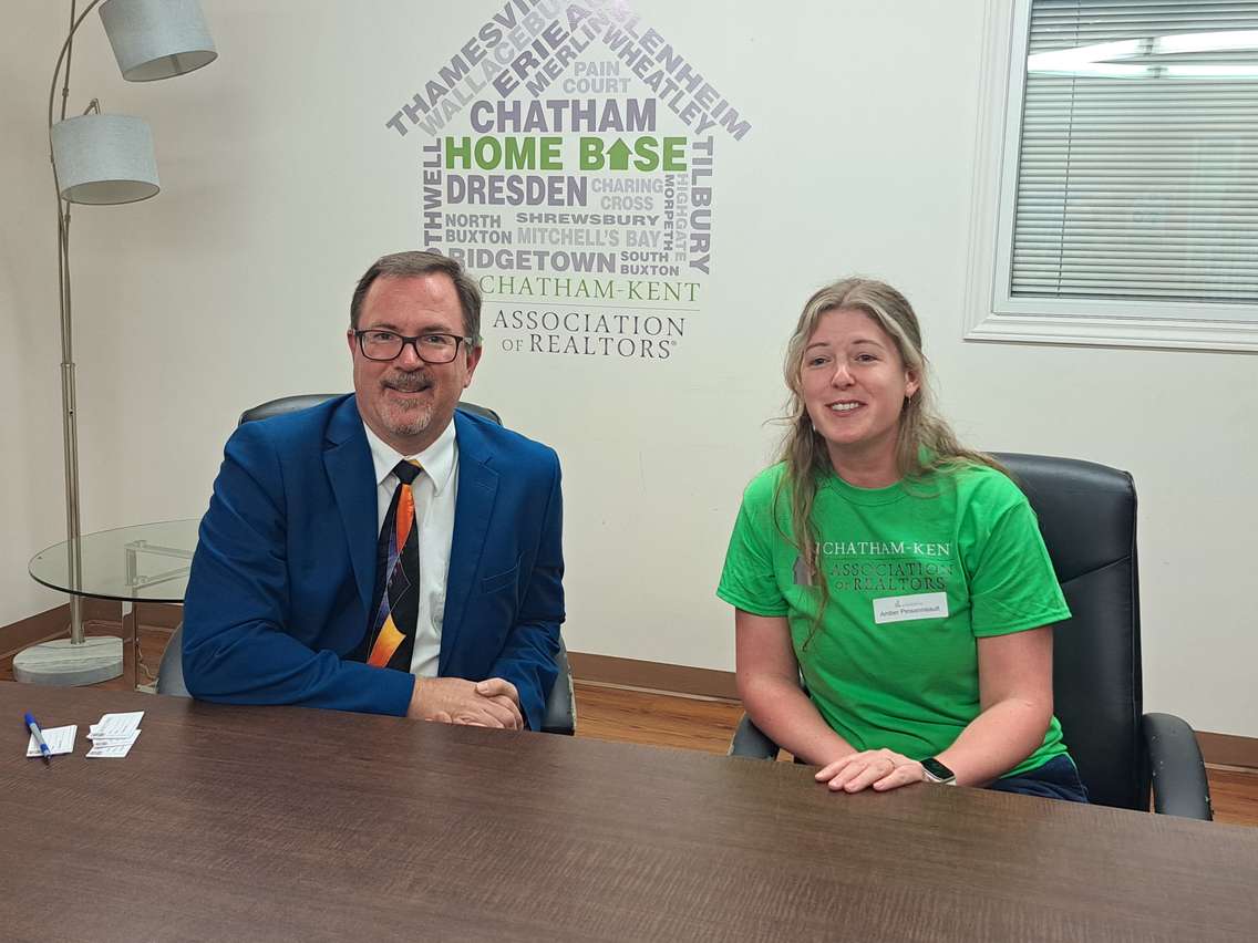 Chatham-Kent Mayor Darrin Cannif (left) and Chatham-Kent Realtors Association President Amber Pinsonneault (right). (Photo by Paul Pedro)