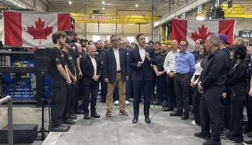 Conservative Leader Pierre Poilievre visit to Integrity Tool and Mold Inc. in Windsor, October 24, 2025. (Photo by Maureen Revait)
