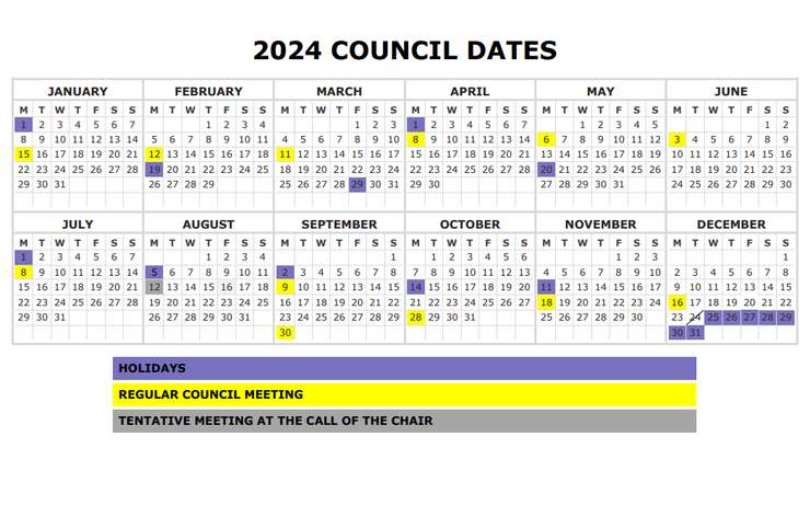 Sarnia council 2024 meeting schedule. Image courtesy of Sarnia City Council agenda.