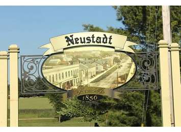 Neustadt sign. (CKNXNewsToday.ca stock photo by Ray Baynton)