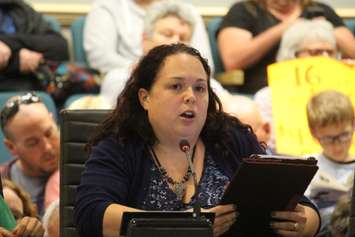 Amherstburg resident Cindy Lemieux addressex Essex County Council in regards to the ongoing library strike in the county on October 19, 2016. (Photo by Ricardo Veneza)