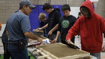 Students at St. Matthew's Catholic School in Sarnia taking part in a skilled trades workshop put on by LiUNA Local 1089. October 30, 2019. (BlackburnNews.com photo by Colin Gowdy) 