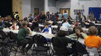 Students taking part in the St. Clair Catholic Chess Tournament at Holy Trinity in Sarnia. 18 April 2023. Photo by Sarnia News Today