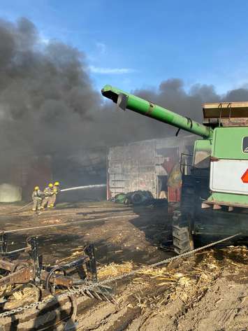 Fire crews respond to the scene of a blaze on Union Line near Dresden. April 27, 2021. (Photo courtesy of Chatham-Kent Fire and Emergency Services via Twitter)