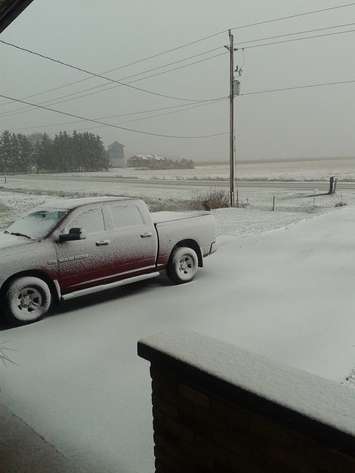 Snow on Hwy. 21 near Forest Friday morning Nov. 7, 2014 (Submitted photo)