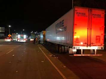 A collision on the Highway 402 near Point Edward. February 2020. (Photo by Point Edward Fire & Rescue)