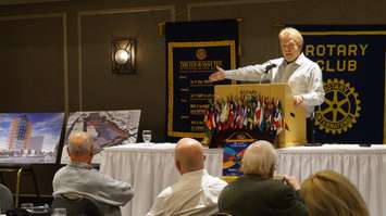 Bayside Centre General Manager Michael Service updated a large crowd at the Sarnia Rotary Club Monday. February 1, 2016. (BlackburnNews.com Photo by Briana Carnegie)