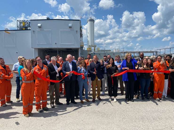 Sarnia area dignitaries and representatives of Origin Materials cut a ribbon marking the start-up of Origin 1. July 19, 2023 Photo by Melanie Irwin